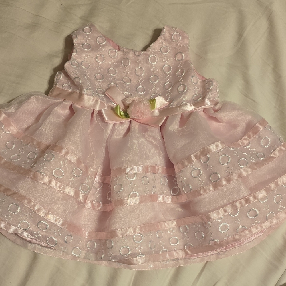 Youngland Baby Pink Embroidered Tiered Organza Special Occasion Dress 0-3M